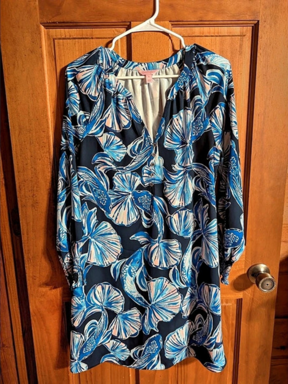Lilly Pulitzer Winona Long Sleeve Silk Blend Dress Mini Dress Blue & White Small